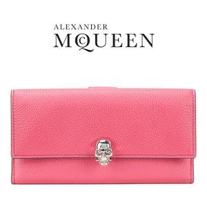 💗 NEW Alexander McQueen Continental Skull Accent Pink Leather Wallet